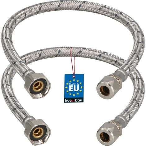 KOTARBAU® Lot de 2 Flexible Robinet 1/2" x 3/8" - Tuyau Robinet Cuisine 50 cm - Écrou Tournant x Raccord à Sertir - Rallonge Robinet Cuisine Flexible - Tuyau Flexible Plomberie - Acier Inoxydable (1/4)