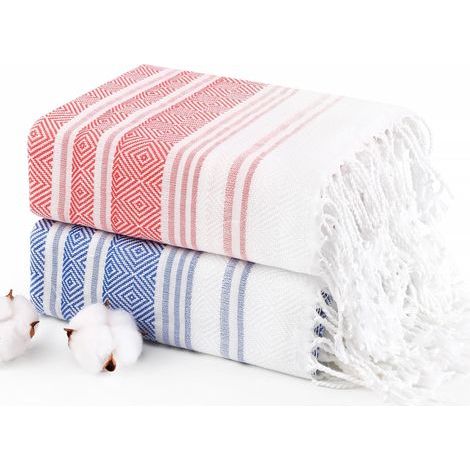 2er-Pack extra große türkische Strandtücher aus Baumwolle (74 x 38 Zoll), sandfrei, schnelltrocknend, ideal zum Schwimmen, Baden, Campen, für Reisen und als Reisedecke. Auch perfekt für Erwachsene und (1/5)