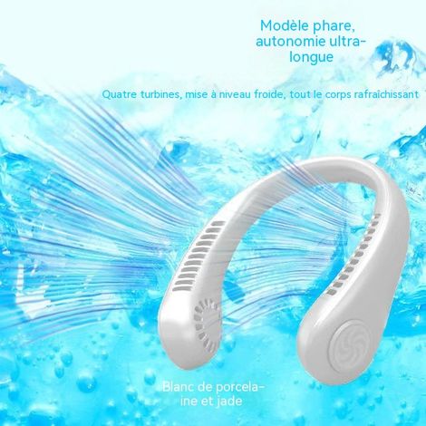 Ventilateur de cou blanc glacier rechargeable USB, refroidissement rapide, silencieux et portable pour été (1/3)