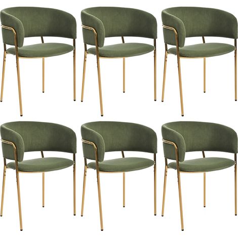 Lot de 6 Chaises - Tissu en velours côtelé - Pieds en métal – Style contemporain - Vert (1/5)