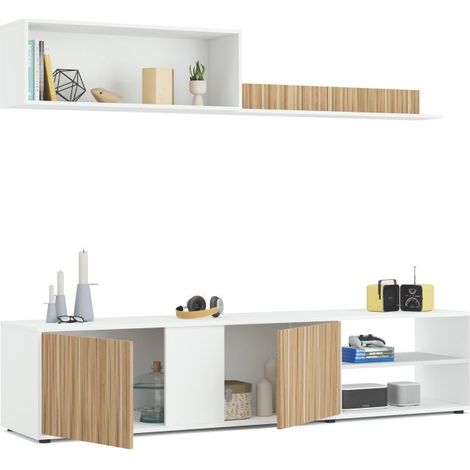 Mueble de Salón Modelo Ecco, en Color Blanco Artik y Roble Natural, Amplio Tamaño de 180 cm (1/10)