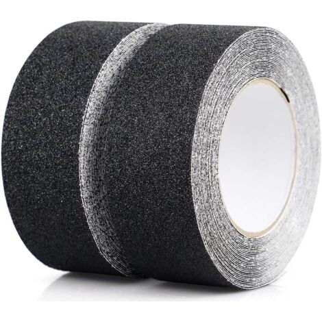 Confezione da 2 strisce antiscivolo, strisce antiscivolo con nastro adesivo antiscivolo per scale, gradini, pavimenti, nastro antiscivolo resistente, autoadesivo (5 cm x 10 m, nero) (1/5)