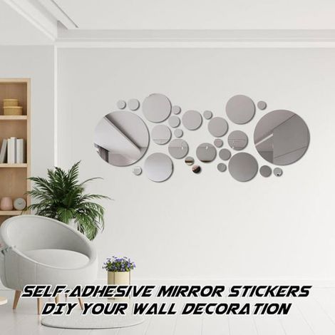 32 Pièces Miroirs Mural Autocolnt,Rond Miroir Stickers Muraux Adhésif 3D,Amovible DéCor Art Cercle pour Salon Chambre (1/5)