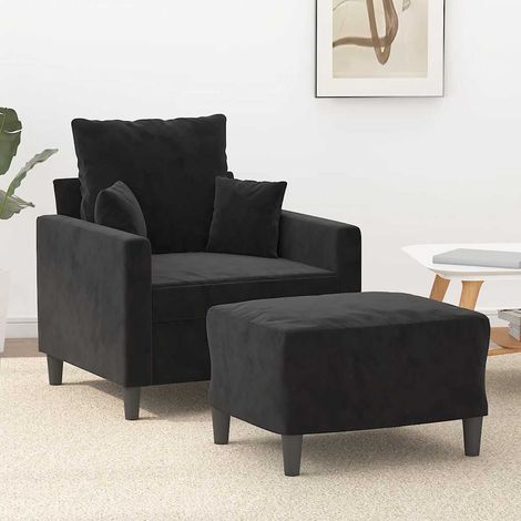 vidaXL Fauteuil avec repose-pied Noir 60 cm Velours (1/5)