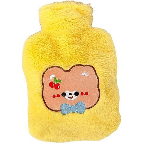 Bouillotte jaune 500 ml, bouillotte mignonne, chauffe-mains portable à motif dessin animé, sac en peluche (1/2)