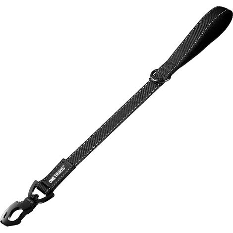 1 - Laisse courte pour chien - Nylon réfléchissant - Clip métallique dent de tigre - Poignée rembourrée - Entraînement sans traction - Noir - 52x2,5cm (1/5)