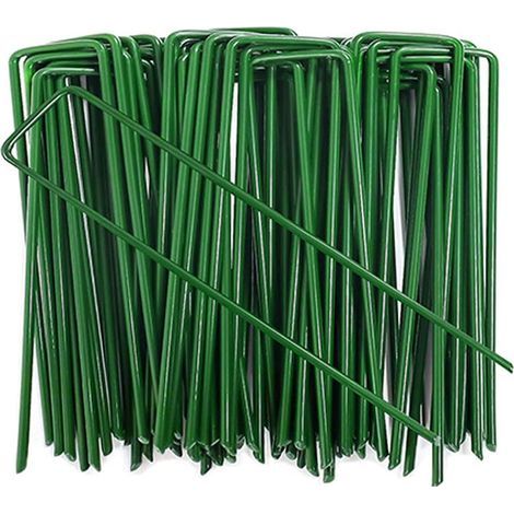 Piquets à gazon verts, 3 mm 30 150 mm, 100 piquets à gazon antirouille pour fixer les clôtures, les tentes et les tissus imperméables. (1/5)
