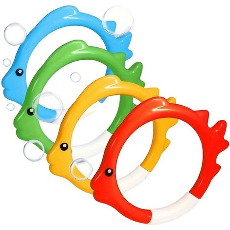 Ensemble de 8 anneaux de plongée pour l'entraînement à la natation sous-marine, comprenant des anneaux de récupération en forme de poisson et des jouets de piscine flottants en PVC. (1/5)