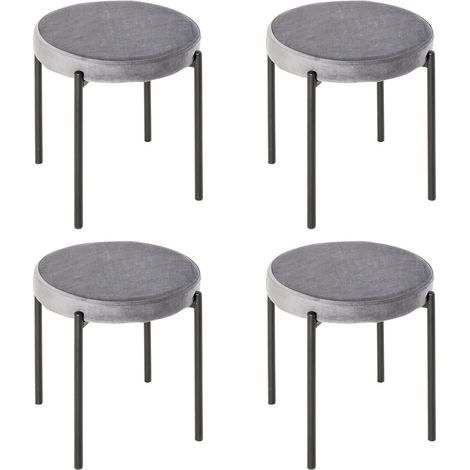 Chaise empilable grise aspect velours - Ensemble de 4 - Assise rembourrée - Structure métal 41.5x41.5x46cm - Cuisine & salle à manger (1/5)