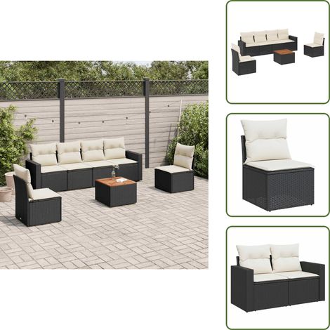 7-tlg. Garten-Sofagarnitur mit Kissen Schwarz Poly Rattan - Gartenmöbel Set - Outdoor Möbel - Rattan Gartenmöbel - Lounge Set - Esstisch Set (1/5)