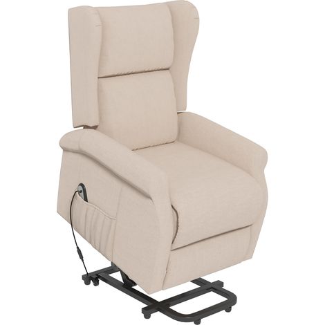 Elektrischer Relaxsessel mit Aufstehhilfe, Stoff Beige, belastbar bis 200 kg, 74 x 94 x 111 cm (1/3)