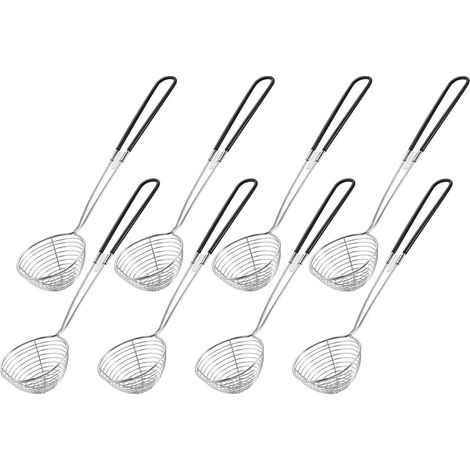 Set 8 écumoires inox fondue, louche maille fine manche long cuisine (1/5)