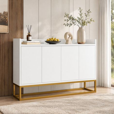 Modernes Sideboard im minimalistischen Stil 4-türiger griffloser Buffetschrank für Esszimmer, Wohnzimmer, Küche (weiß) (1/5)