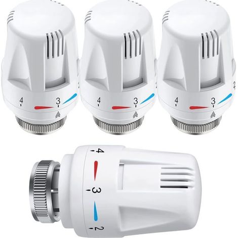 Tête Thermostatique, 4 Pièces Thermostat, Tête De Rechange De Valve De Radiateur Standard M30X1,5 Contrôle De La Température,Blanc (1/5)