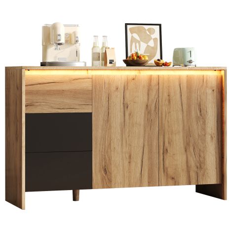 Buffet 120x76x40 cm LED multicolore pour le salon la salle à manger ou l'entrée finition bois et noir