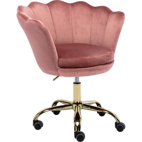 Wahson Sedia da Scrivania, Sedia da Ufficio in Velluto, Girevole Sedia in Altezza, Seduta Imbottita Regolabile, Rosa