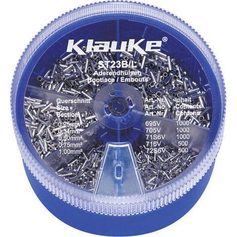 Klauke ST23B Aderendhülsen-Sortiment 0.25 mm², 0.34 mm², 0.5 mm², 0.75 mm², 1 mm² Unisoliert Silber