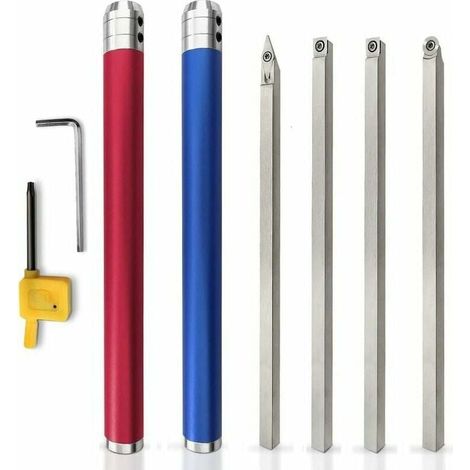 ZVD-Ensemble d'outils de tournage sur bois en carbure - Outils de tour à bois avec inserts ronds, carrés et diamants, et poignée interchangeable en alliage d'aluminium (1/4)