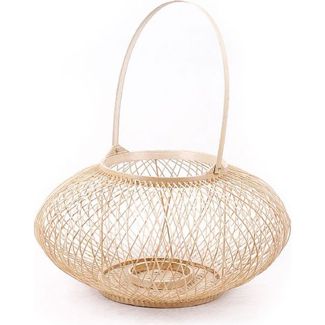 MAOI - Lanterne S en Bambou Tressé à la Main - Avec Verre pour Photophore - 20cm - Style Bohème et Ethnique - Couleur Beige - Finition Naturelle (1/3)