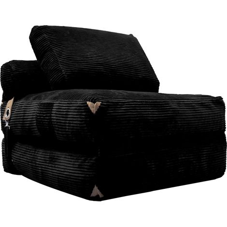 CHICFURN Sofá cama 1 plaza pequeño de tela negra, sillón lounge convertible plegable con cojín de apoyo integral y diseño compacto para salón, dormitorio o estudio (1/5)
