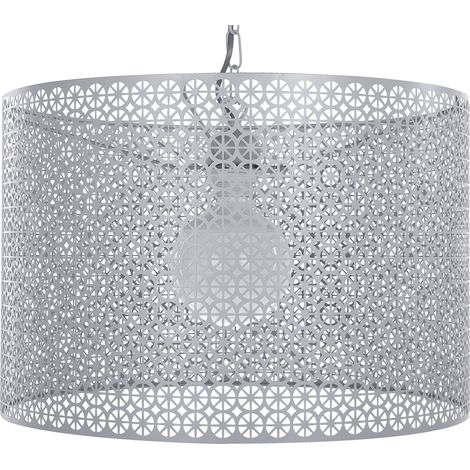 Lámpara colgante de metal gris con pantalla calada estilo oriental Mezen