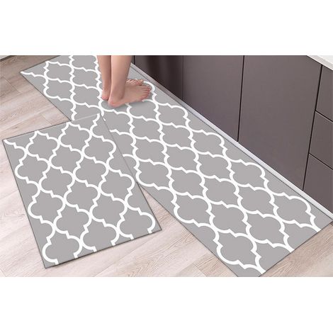 Lot de 2 tapis de sol antidérapants pour porte de cuisine, 40x60cm et 40x120cm (gris clair) (1/2)
