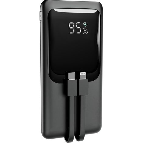 20 W Fast charging power bank with integrated cables, 10000 mAh, black