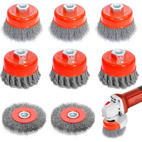8pcs Wire Brush Angle Grinder Accessories Angle Grinder Wheel Hub Grinder Diameter 75mm 100mm with M14 Models for Drill Polishing Sanding (1/5)