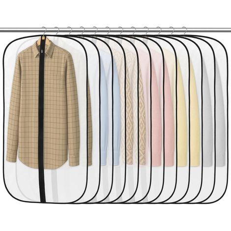 Housse De Rangement Pour Vêtements - PEVA Semi-Transparente Avec Fermeture Éclair - Pour Costumes Chemises Robes Manteaux - 12 Pièces - 100 X 60 Cm (1/5)