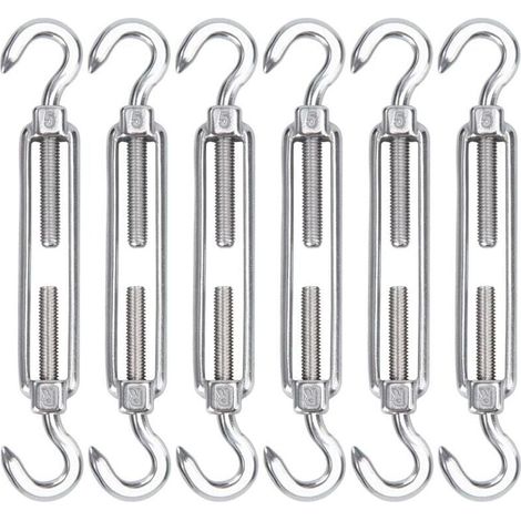 M5 Stainless Steel Cable Tensioner, 6 Pack Wire Tensioner Hooks and Hooks, Heavy Duty Adjustable Hooks and Hooks for Clothesline Rope Cable, Wire Mesh for Awning Installation (1/5)