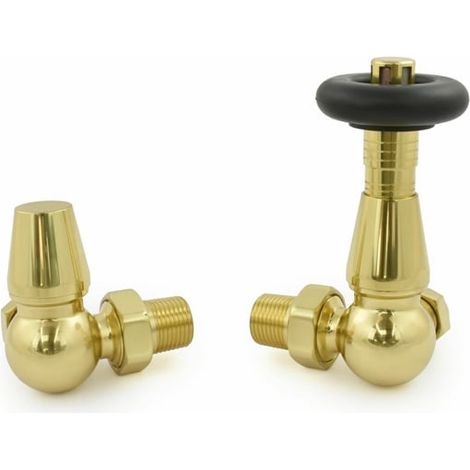 West Jaguar TRV Corner Thermostatic Radiator Valve and Lockshield - Brass (1/5)