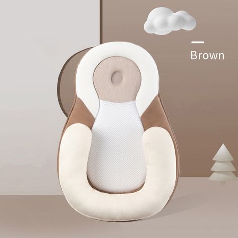 Oreiller de soutien pour la tête de bébé (marron), oreiller de modelage pour nouveau-né, oreiller pour dormir sur le côté (1/3)