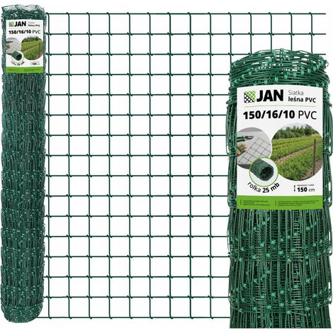 Clôture forestière en grillage à nœuds - Vert 150/16/10 L, hauteur 150 cm, revêtement OC + PVC, rouleau de 25 m, 16 fils horizontaux, maille 10 x 10 cm, protection de la faune sauvage