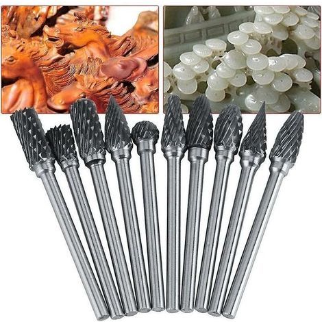 Fraises carbure tungstène – Jeu de 10 embouts rotatifs, diamètre de coupe 3 mm, tige 6 mm, haute précision pour usinage CNC (1/4)