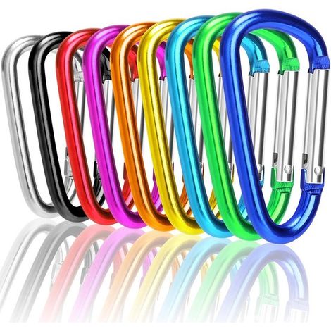 Lot de 10 mousquetons - 0,45 x 5,6 cm - Alliage d'aluminium - Couleur aléatoire - Léger - Mousquetons à pression - Mousquetons à anneau en D (1/5)