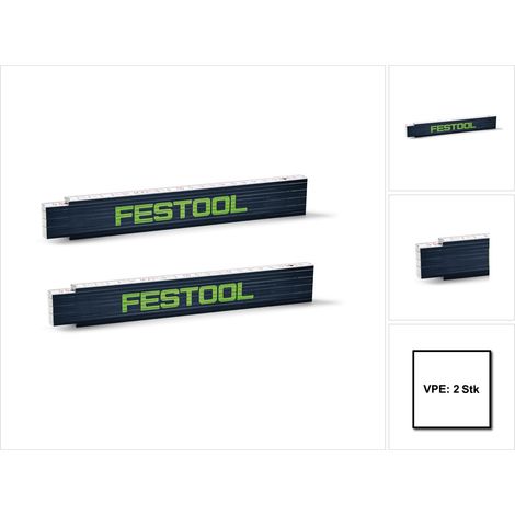 2x Festool Cinta métrica plegable Bastón de eslabones de madera 2 m 10 eslabones ( 201464 )
