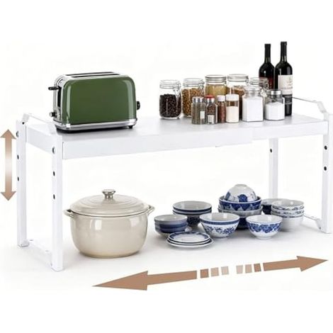 Ausziehbares Küchenarbeitsplattenregal 32-53 cm, robustes Ablageregal, weiß, höhenverstellbar (3 Stufen) für Schrank und Büro. (1/5)