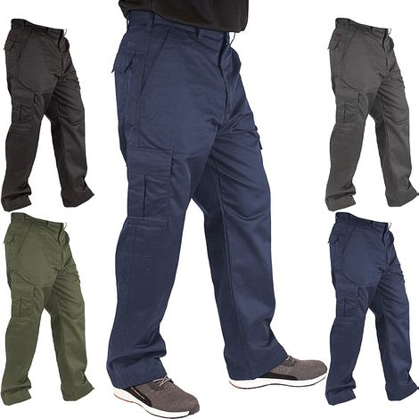 Lee Cooper LCPNT205 Pantaloni Cargo classici da lavoro multitasche per uso intensivo e di facile manutenzione da uomo, Navy, 30W / 33L (1/3)