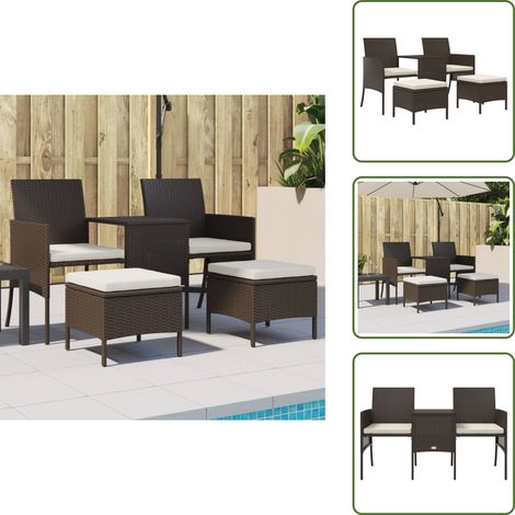 The Living Store Gartensofa 2-Sitzer mit Tisch und Hockern Braun Poly Rattan - Gartensofa - Outdoor-Sofa - Terrassenmöbel - Lounge Set - Gartenlounge (1/5)