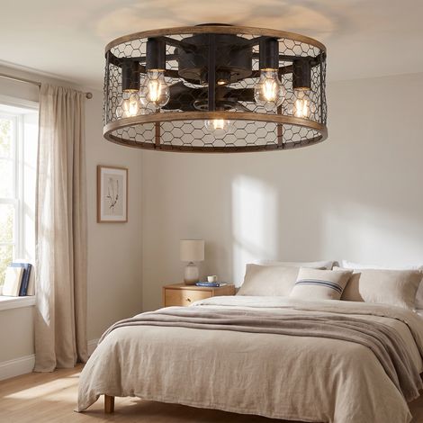Deckenventilator mit Licht 50cm, Reversibler DC-Motor und Fernbedienung, ABS und Stahl, Industrie-Stil, Schwarz (1/5)