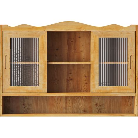 Mobile da bagno a parete 90 cm con 2 ante scorrevoli in legno e vetro naturale (1/5)