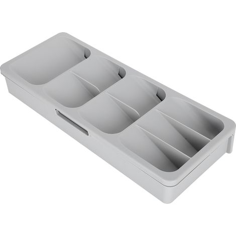 Messer- und Gabelorganizer mit mehreren Ebenen, Löffelhalter, Trennwand, Küchengeschirrbox, Grau (1/5)
