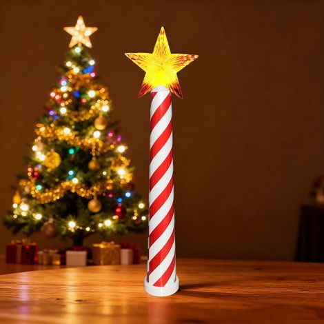 Baguette Magique Lumineuse - Baguette à LED Étoilée pour Décoration de Sapin de Noël - Rouge et Blanc - Télécommande Sans Fil - 1 Pièce (1/5)