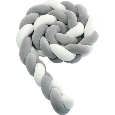Tour de lit bébé- 3 Tissage Bébé Coussin Serpent Tressé Pare - Choc Velours Protection lit Bumper Pépinière pour Les Nouveau-Nés Lit Chambre Décor avec, gris et blanc—4M (1/5)