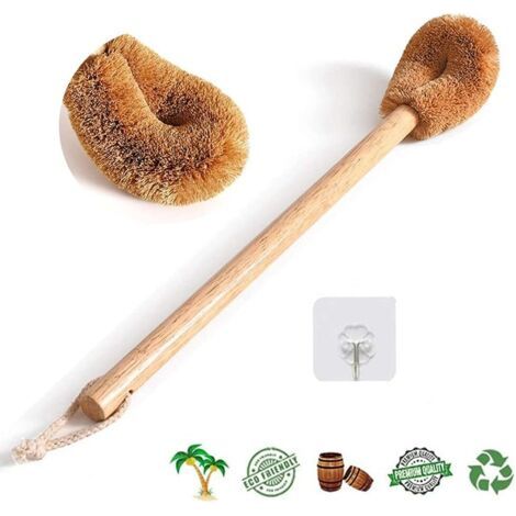 royaluxe-Brosse de toilette en bois, tête de brosse en fibre de coco naturelle et manche en bois de hêtre, pour la salle de bain, brosse à récurer, brosse de nettoyage des toilettes (sans crochet) (1/5)