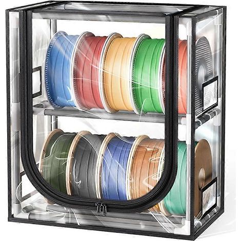 3D-Drucker-Filament-Aufbewahrungsbox, 2-stöckiges Filamentregal mit transparenter Abdeckung, fasst bis zu 10 Rollen (1/5)