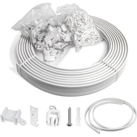 Avilia Binario Tenda Flessibile 5 Metri - Bastone Modellabile per Tende a Soffitto - Ideale per Curve, Angoli e Separazione Ambienti - Kit Completo con Rulli e Supporti - Bianco (1/5)