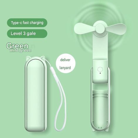 Mini ventilador portátil: un ventilador de mano/mesa plegable，de 1193537 mm，recargable，ideal para usar en la oficina y al aire libre. Verde (1/5)