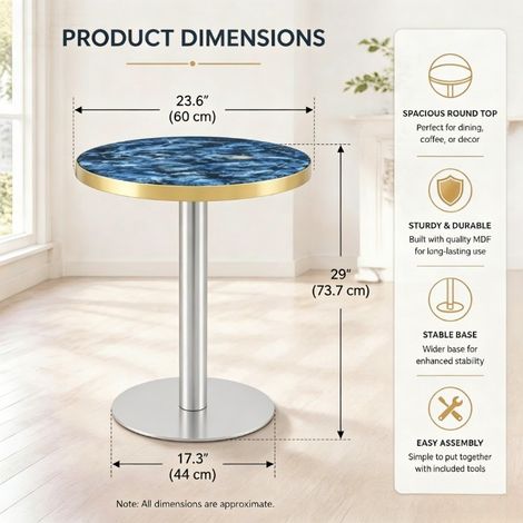 Table d'appoint ronde effet marbre, bord doré, piètement noir, doré ou argenté, parfaite comme table basse ou table de nuit, plateau polyvalent et design luxueux (1/5)
