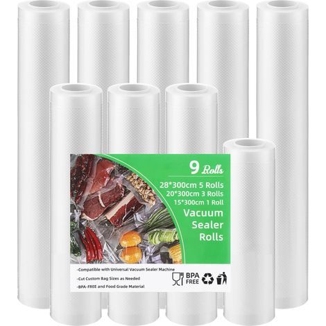 volumes of food vacuum bag, food vacuum roll, vacuum bag, excluding bisphenol A, tear (5 x 28 + 3 x 20 + 1 x 15) x 300 cm (1/5)